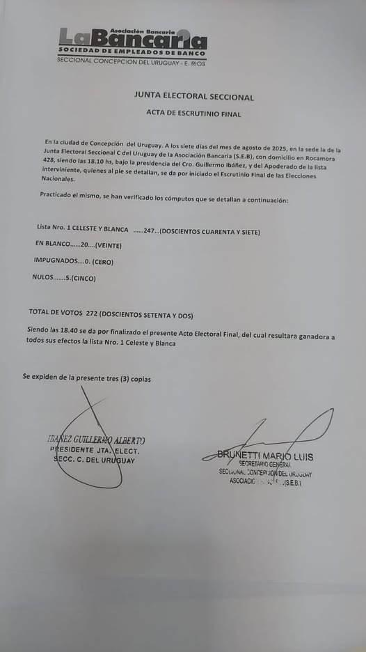 Sergio Palazzo fue electo secretarios Gral asociación bancaria  cdelu